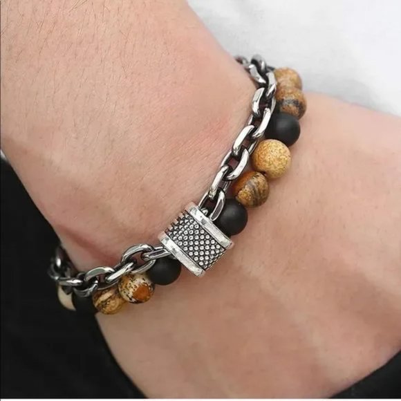 New Men’s Natural Stone Chain Link Bracelet